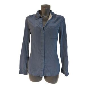 DVF navy silk button down top